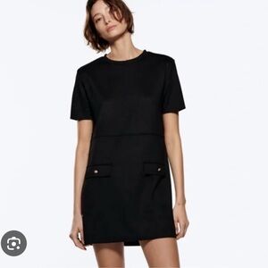 Zara Classic Short Sleeve Black Shift Dress